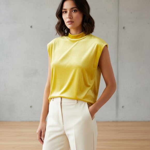INC INTERNATIONAL CONCEPTS Women's Vibrant Yellow Velvet Mock Neck Sleeveless - Picture 1 of 4